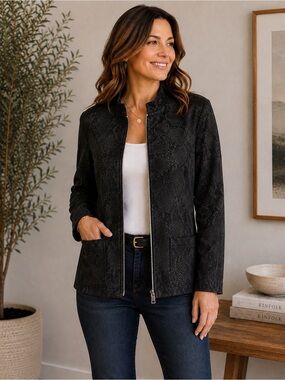 Multiples Women’s Faux Suede Jacket M Black Full Zip Front Lightweight